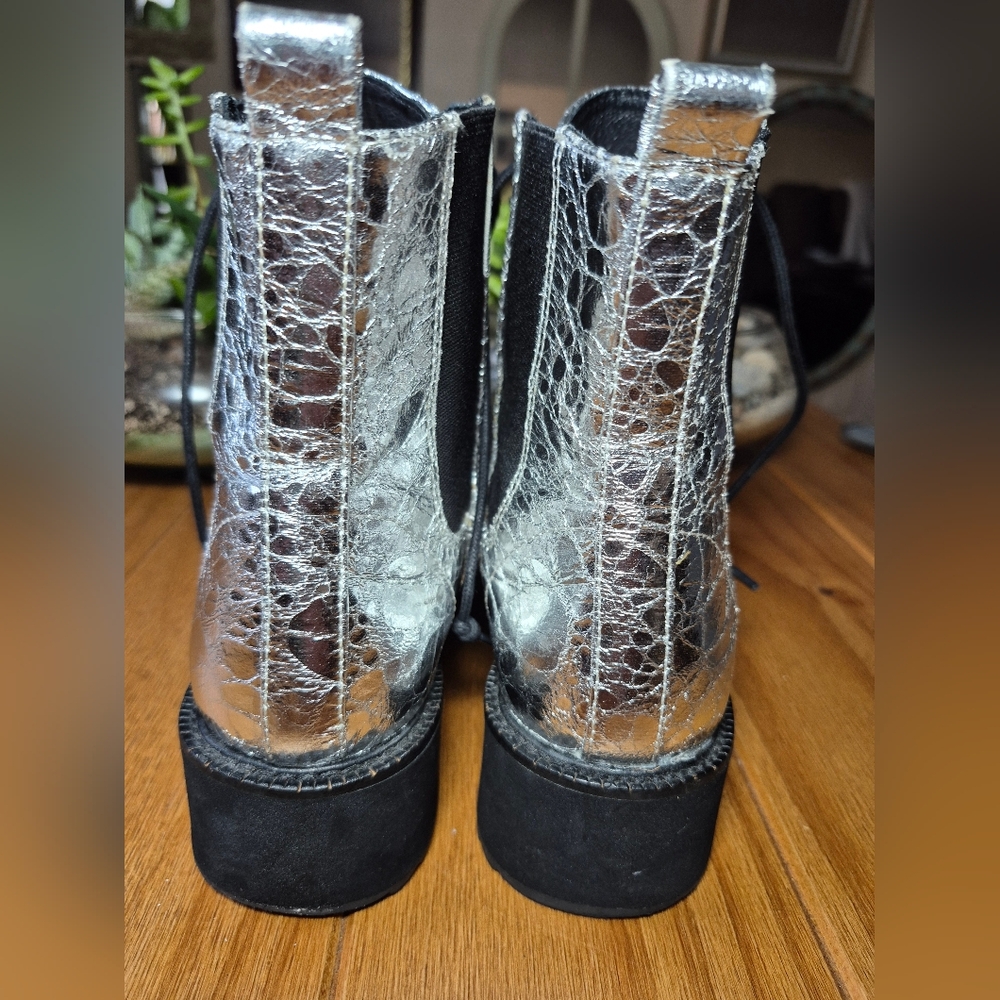 Shellys London Metallic Silver Platform Clcombat … - image 5